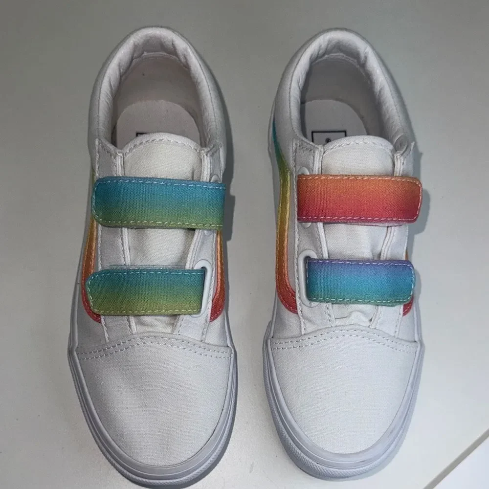 🔥Vans Kids White Sneakers with Rainbow Straps Sz 2 New